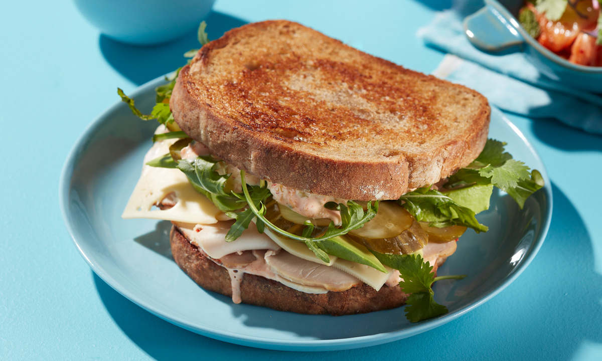 Roast Pork, Avocado and Kimchi Sandwich on Abbott’s Light Rye